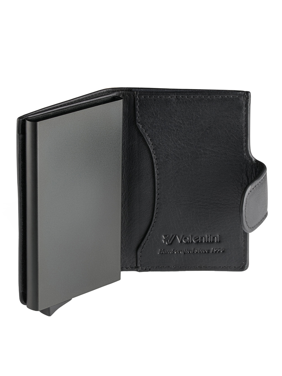 Metalowy portfel na karty w skórzanym etui Trophy 011 czarny